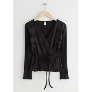 & Other Stories Ribbed fitted long sleeve wrap blouse